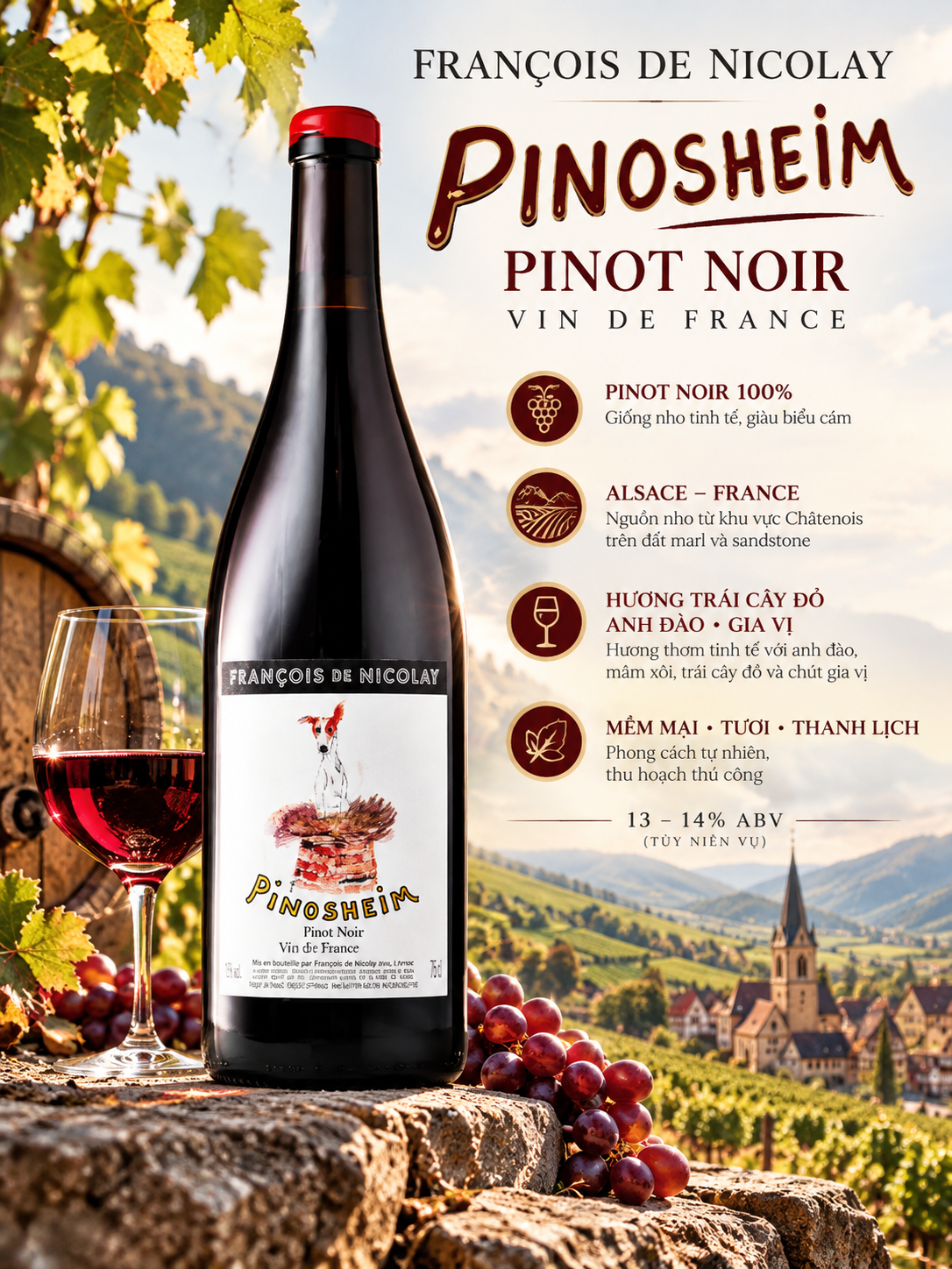 VANG PHÁP FRANÇOIS DE NICOLAY PINOSHEIM PINOT NOIR