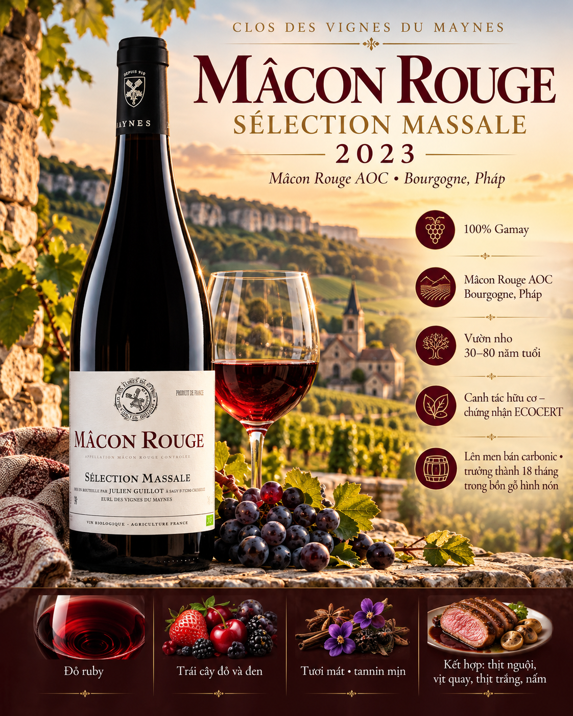VANG PHÁP CLOS DES VIGNES DU MAYNES MÂCON ROUGE SÉLECTION MASSALE 2023