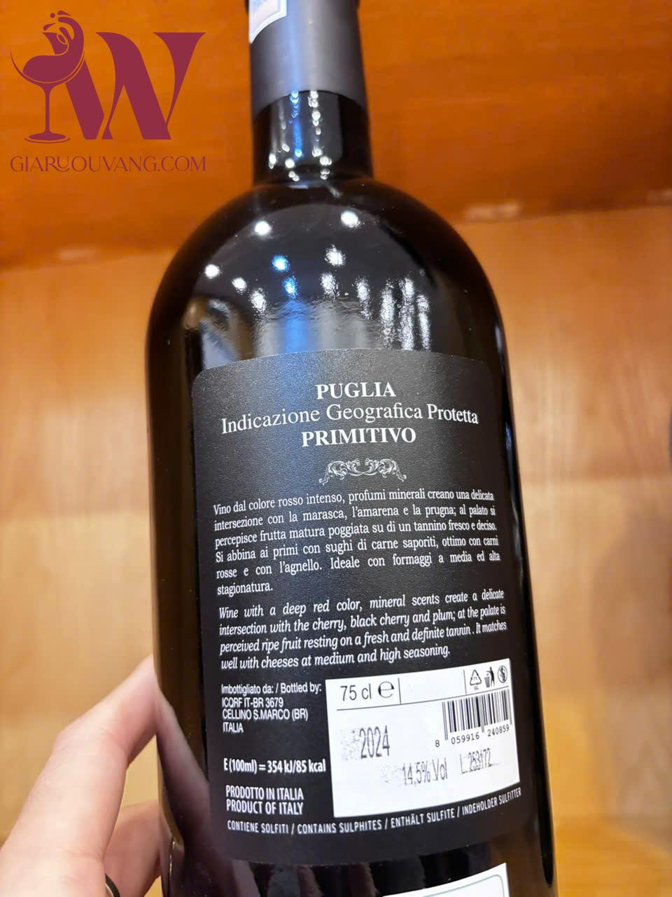RƯỢU VANG Ý D PRIMITIVO 14,5 ĐỘ 