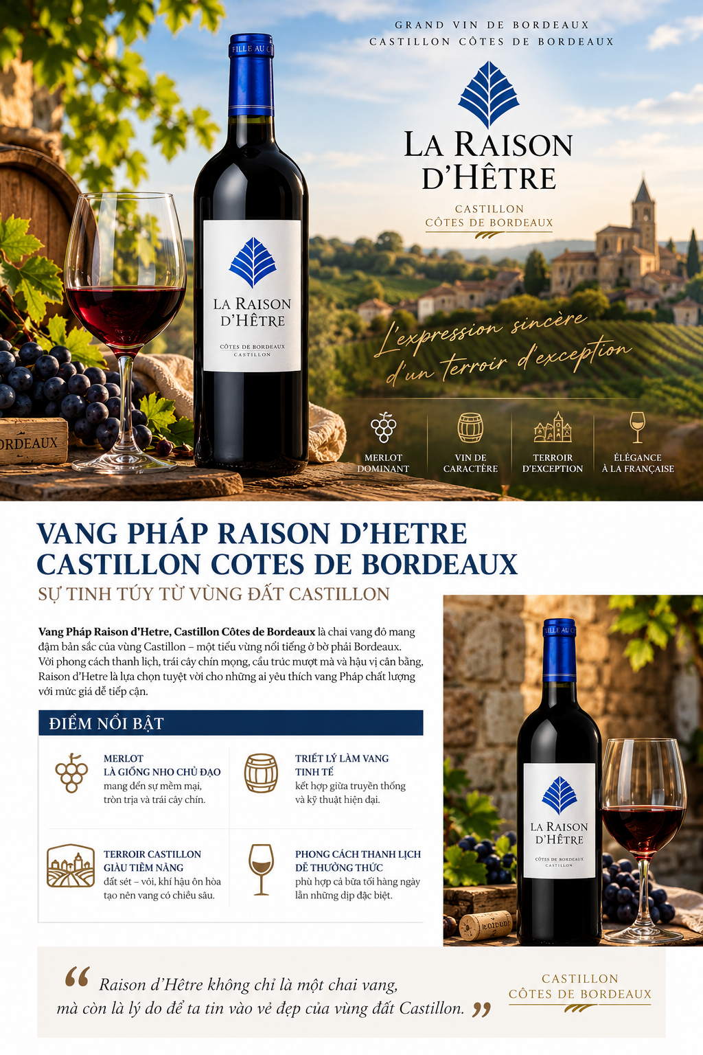 VANG PHÁP RAISON D’HÊTRE CASTILLON CÔTES DE BORDEAUX