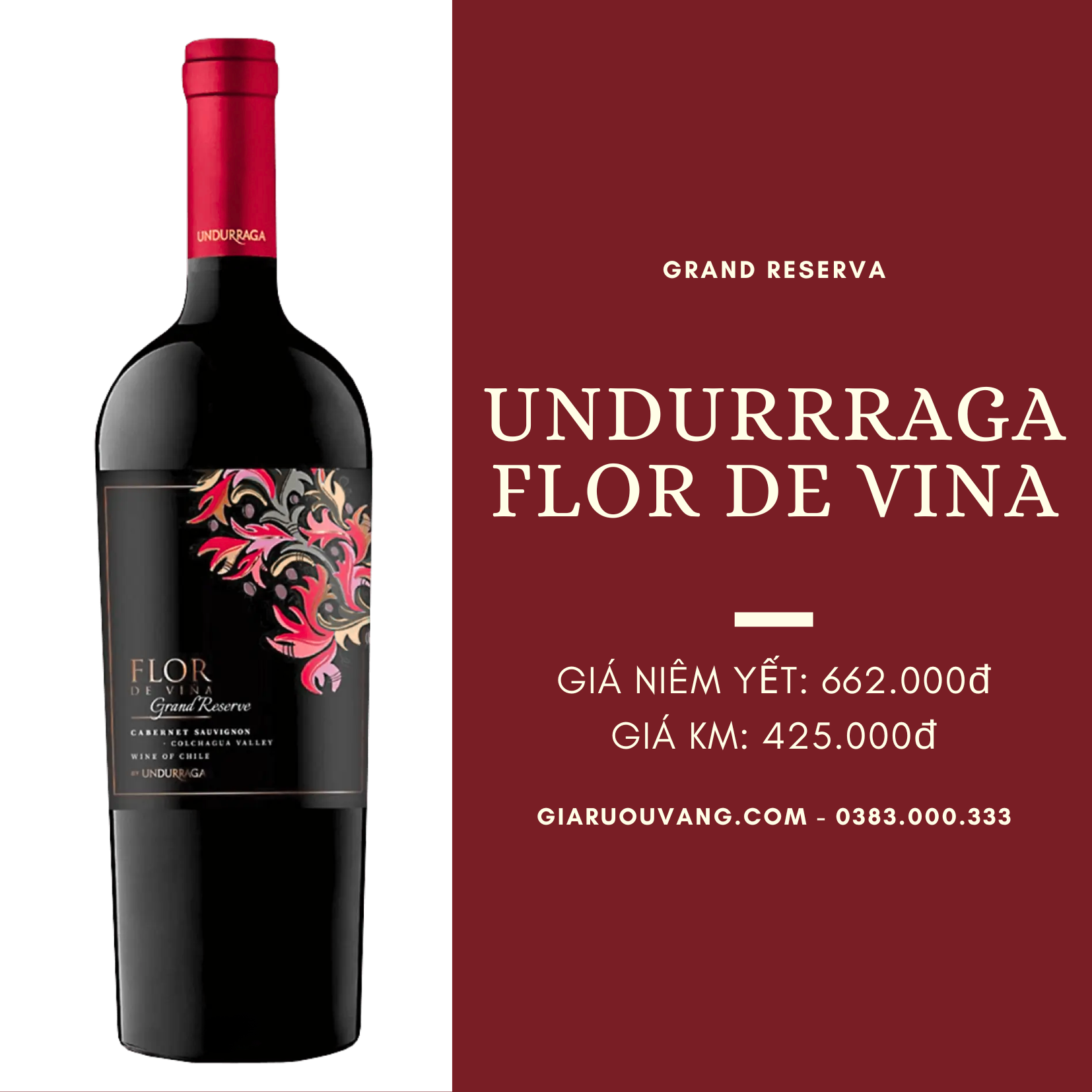 VANG CHILE UNDURRAGA FLOR DE VINA 13,5 ĐỘ-RẺ NHẤT