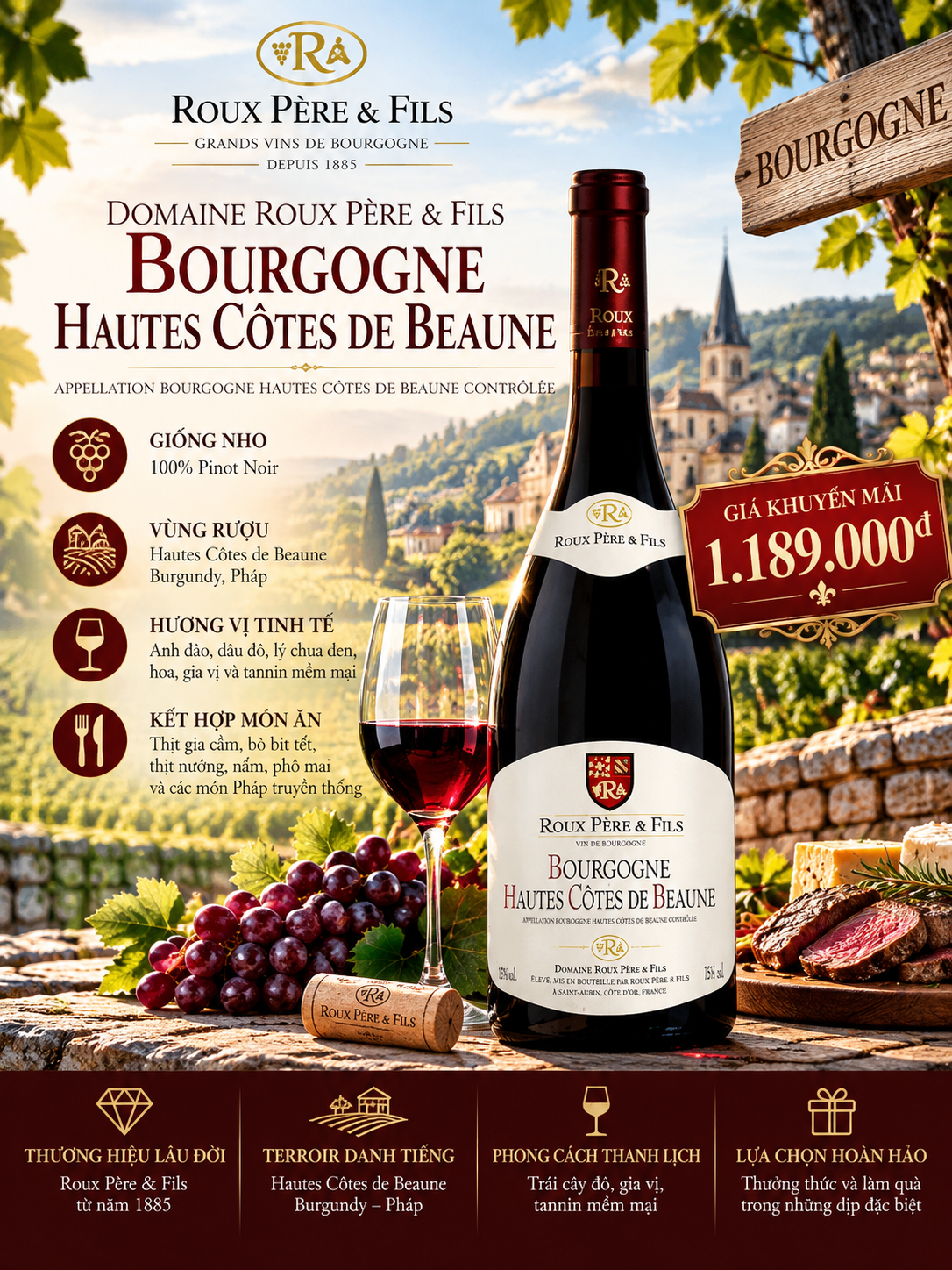 VANG PHÁP DOMAINE ROUX PÈRE & FILS BOURGOGNE HAUTES CÔTES DE BEAUNE