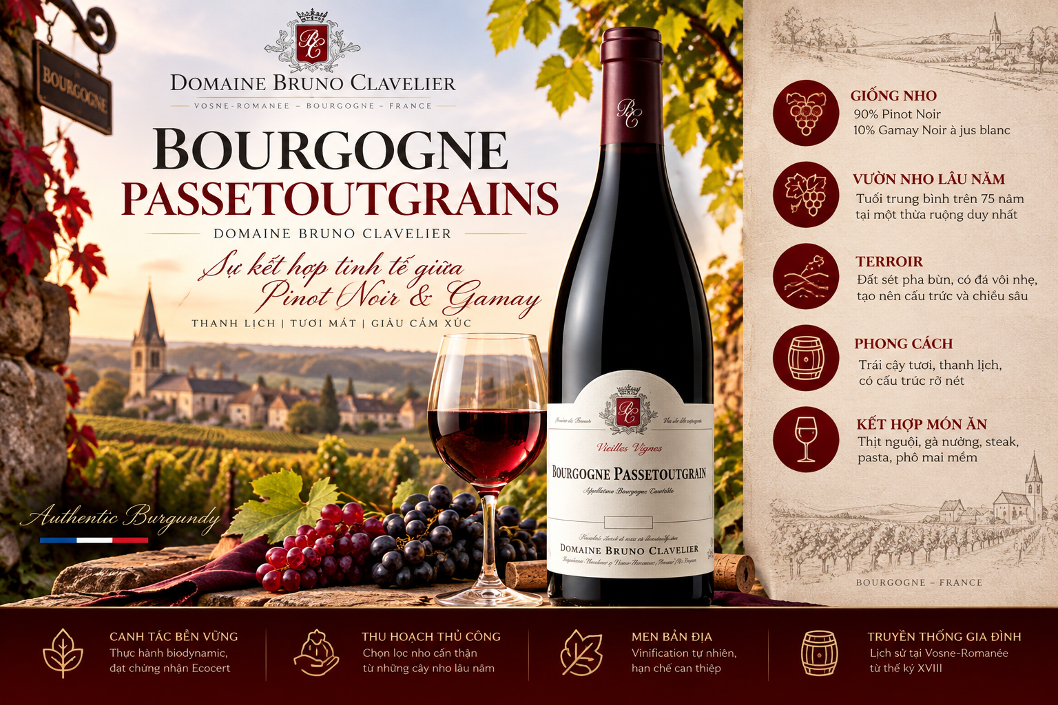 VANG PHÁP DOMAINE BRUNO CLAVELIER BOURGOGNE PASSETOUTGRAINS